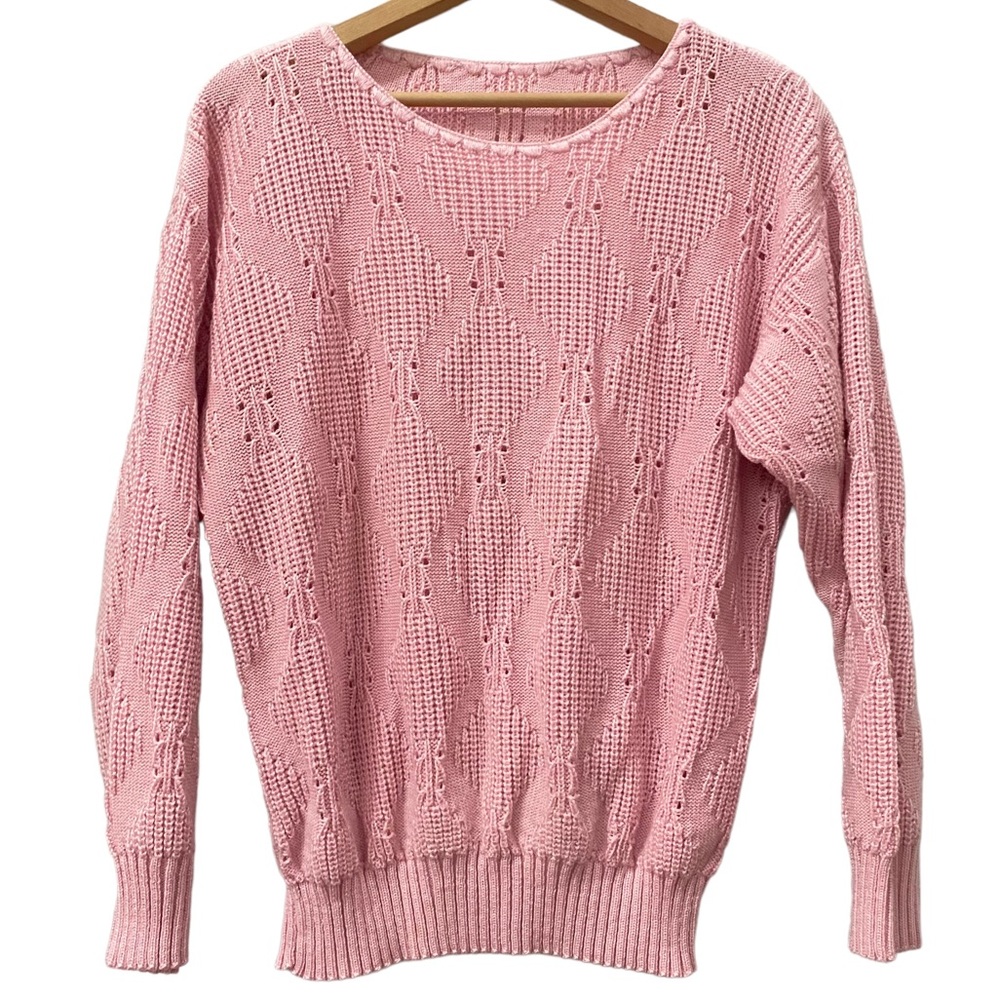Vintage Handknit Solid Pink Pullover Sweater size M/L